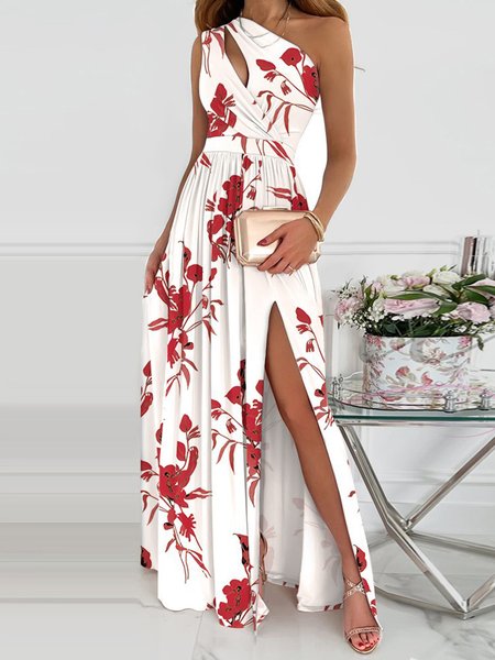 

Regular Fit One Shoulder Short Sleeve Dress, Red, Maxi Dresses
