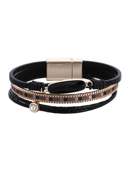 

Boho Crystal Leather Bracelet, Black, Bracelets