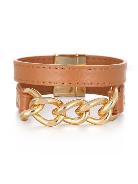 

Boho Chain Bracelet in Leather, Khaki, Bracelets