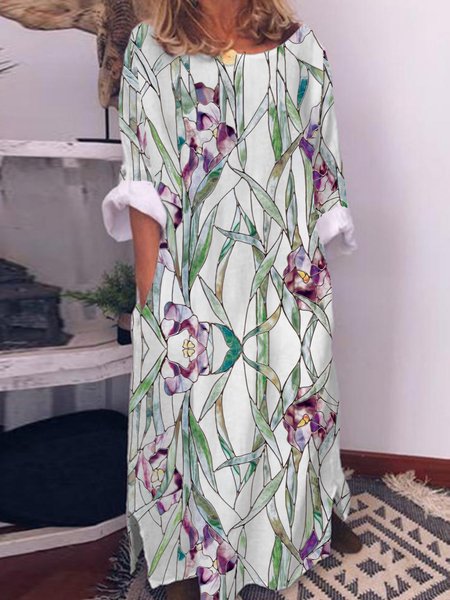 

Floral print spring new hot style value and comfortable women's long sleeve dress, Multicolor, Dresses