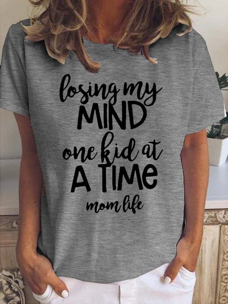 

Mom Life Funny Letter Print T-shirt, Gray, T-shirts