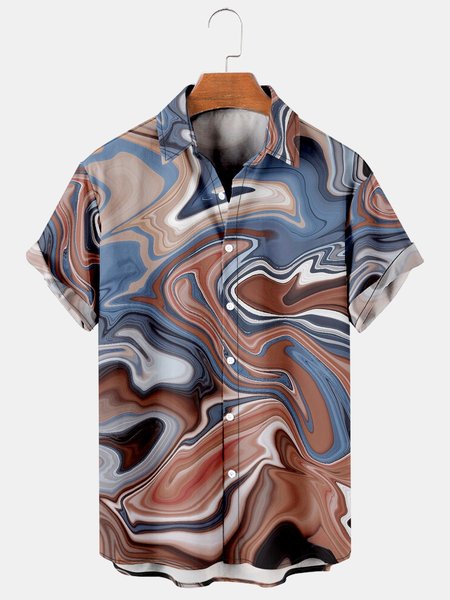 

Mens Line Art Print Casual Breathable Short Sleeve Shirt, As picture, Men's Floral shirt