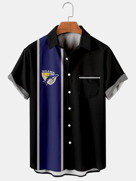 

Mens Football Logo Print Casual Breathable Short Sleeve Shirt, Black, Men's Floral shirt