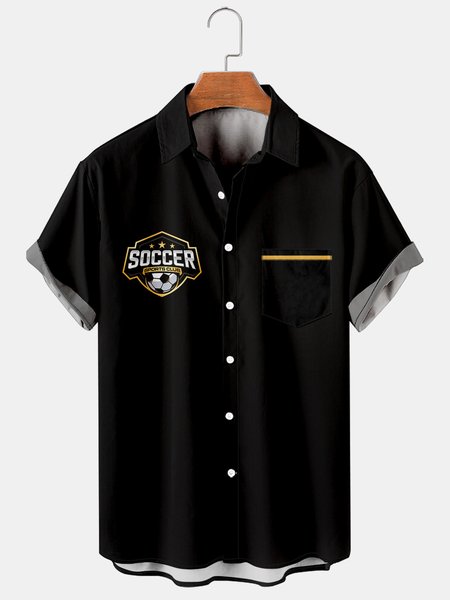 

Mens Football Logo Print Casual Breathable Short Sleeve Shirt, Black, Men's Floral shirt