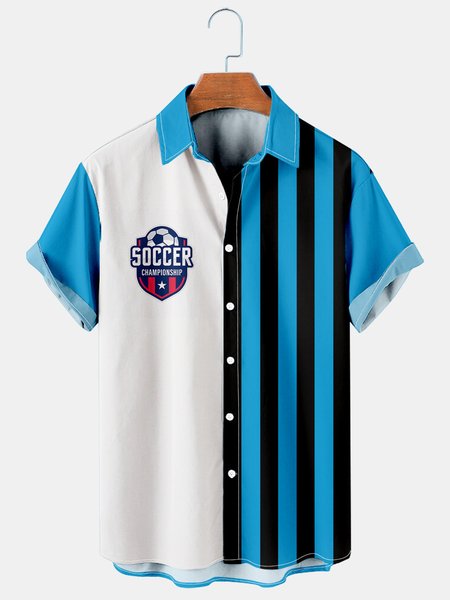 

Mens Football Logo Print Casual Breathable Short Sleeve Shirt, As picture, Men's Floral shirt