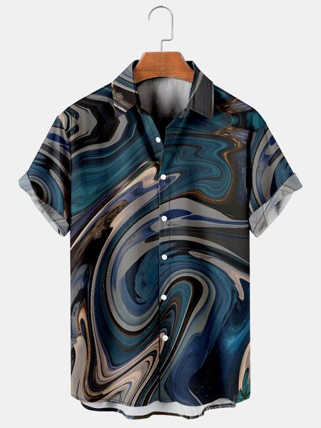 

Mens Line Art Print Casual Breathable Short Sleeve Shirt, As picture, Men's Floral shirt