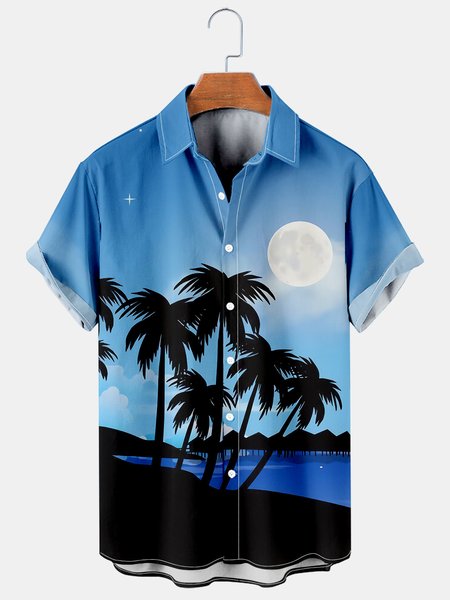 

Men's Coconut Tree Print Casual Breathable Short Sleeve Hawaiian Shirt, Blue, Men's Floral shirt