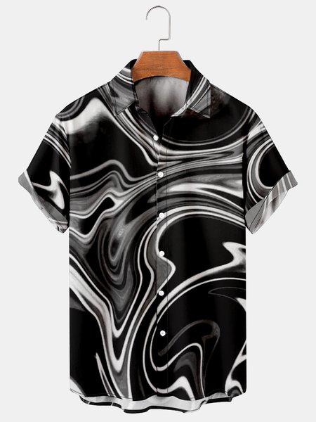 

Mens Line Art Print Casual Breathable Short Sleeve Shirt, As picture, Men's Floral shirt