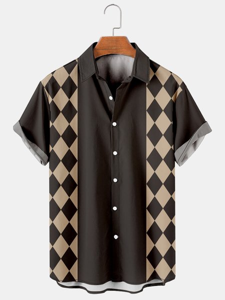 

Creative Plaid Men's Casual Short Sleeve Shirt, As picture, Men's Floral shirt