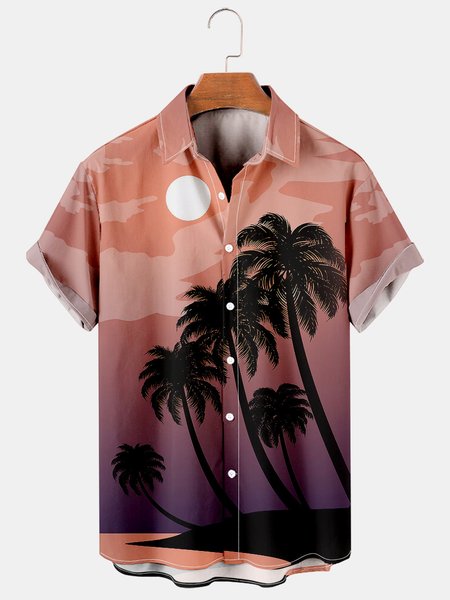 

Men's Coconut Tree Print Casual Breathable Short Sleeve Hawaiian Shirt, As picture, Men's Floral shirt