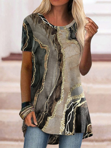 

Plus size Abstract Printed Casual Short Sleeve T-Shirt, As picture, T-Shirts