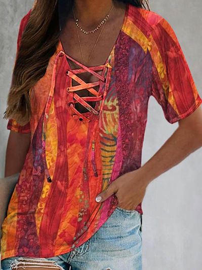 

Ombre Casual Cotton Blends Regular Fit Short Sleeve Tops, Orange, T-Shirts