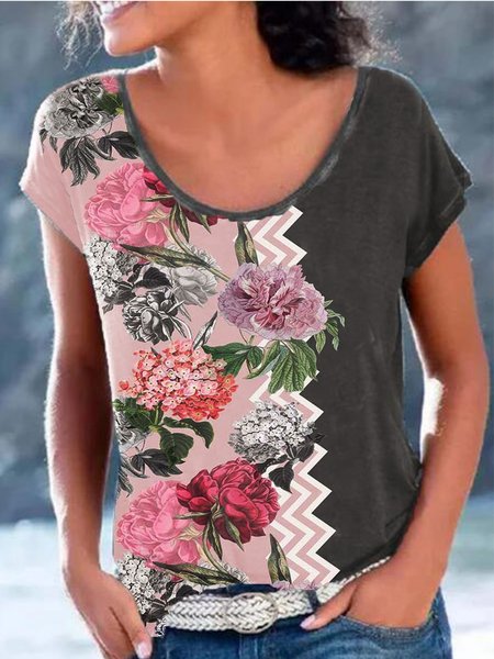 

Crew Neck Regular Fit Cotton Blends Short Sleeve T-Shirt, Pink, T-Shirts