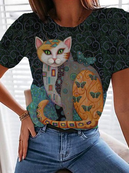 

Crew Neck Cotton Blends Casual Short Sleeve T-Shirt, Black, T-Shirts