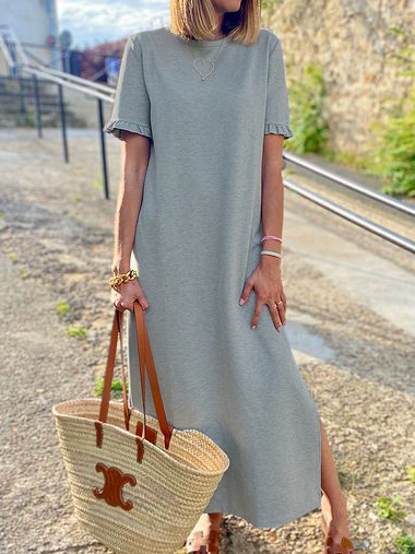 

Casual Crew Neck Loosen Dresses, Gray, Maxi Dresses