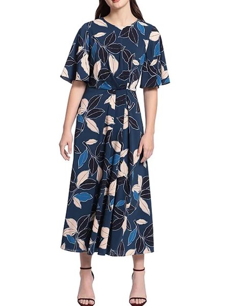 

Simple Leaves Dress, Blue, Maxi Dresses