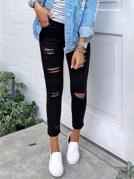 

Denim Casual Slim Fit Jeans, Black, Jeans
