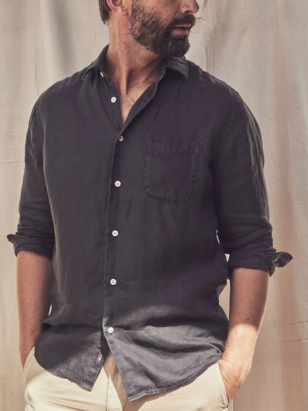 

Cotton Shirt Collar Casual Long Sleeve Shirt, Deep gray, Blouses&Shirts