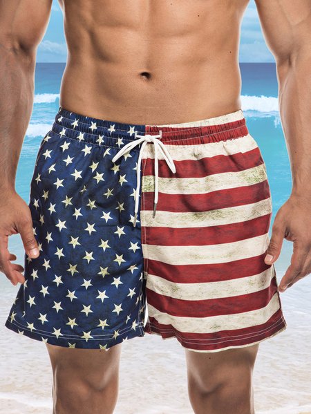 

Flag Graphic Men's Casual Beach Pants, Red, Men's shorts