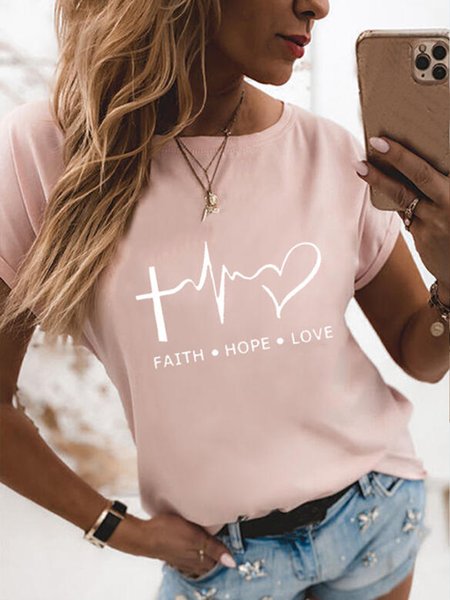 

Casual Letter Crew Neck Short Sleeve T-Shirt, Pink, T-Shirts