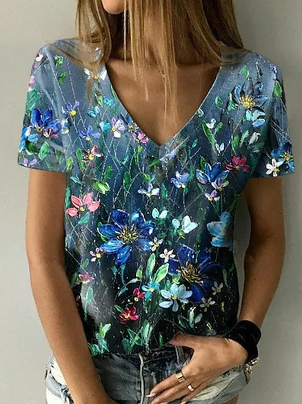 

Boho Floral Short Sleeve T-Shirt, Blue, T-Shirts
