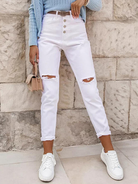 

Regular Fit Denim Ripped Jeans, White, Jeans
