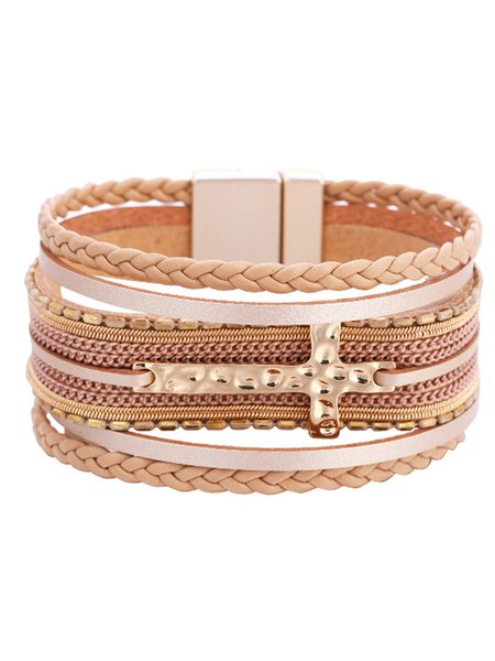 Bohemian Leather and Metal Cross Bracelet, Apricot, Bracelets