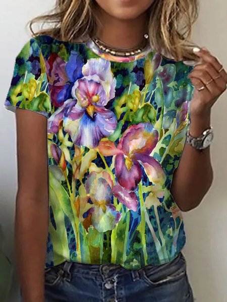 

JFN Crew Neck Floral Vacation T-Shirt/Tee, Multicolor, T-Shirts