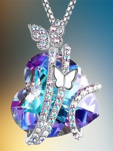 

JFN Elegant Heart Crystal Butterfly Necklace, As picture, Necklaces