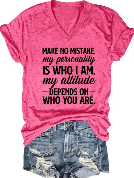 

My Personality My Attitude Casual Short Sleeve T-Shirt, Pink, T-shirts