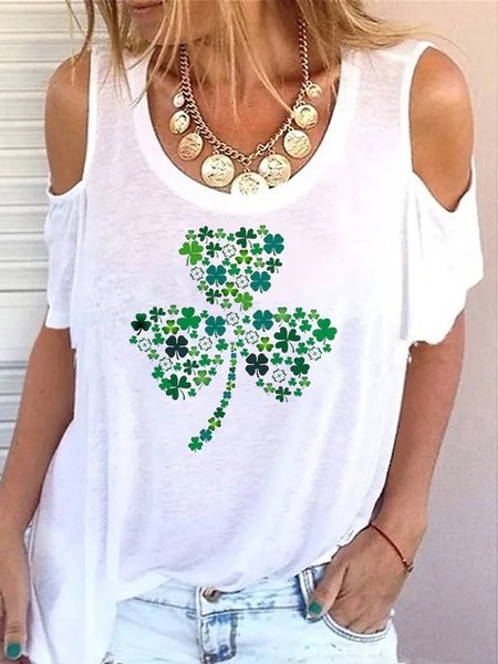 

Round Neck Casual Short Sleeve T-Shirt, White, T-Shirts