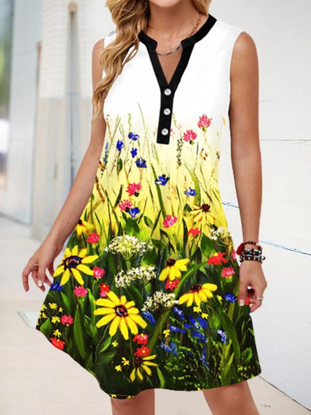 

Floral Vacation Loosen Sleeveless Woven Dress, Yellow, Dresses