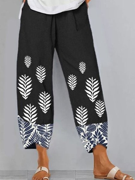 

Loosen Vacation Floral Pants, Black, Pants