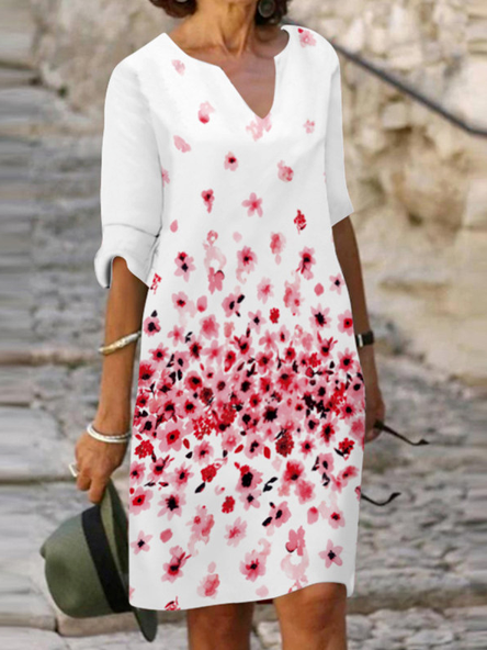 

Floral Regular Fit Long Sleeve women Casual Dress, White, Dresses