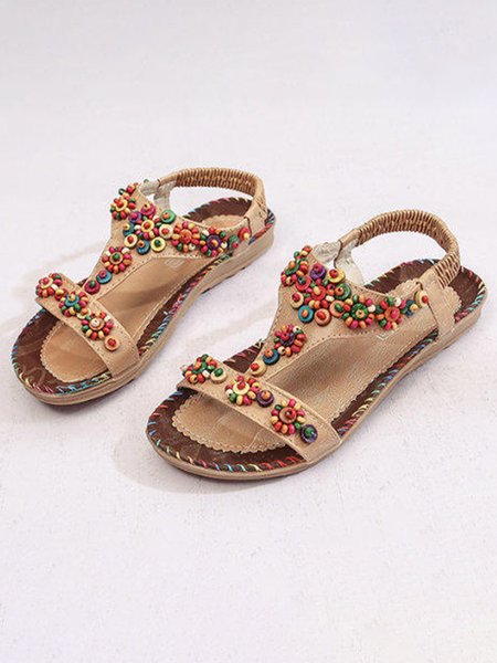 

Colorful Beaded Floral Beach Elastic Sandals, Yellow, Sandals