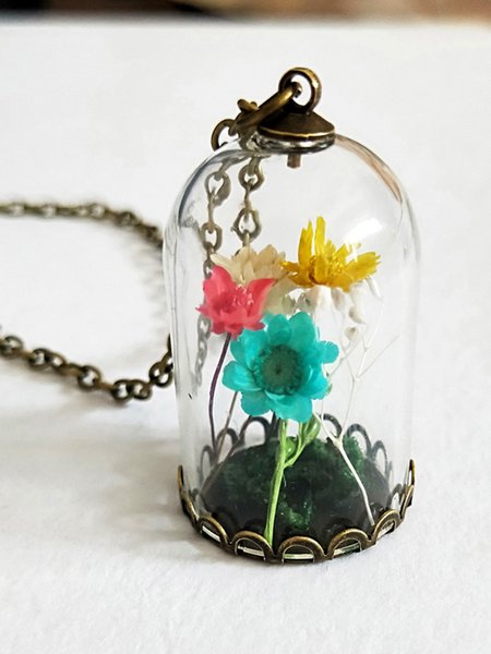 

Vintage Glass Rose Necklace, Multicolor, Necklaces