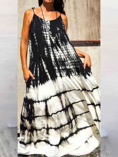 

Casual Ombre Loosen Short Sleeve Woven Dress, Black-white, Maxi Dresses
