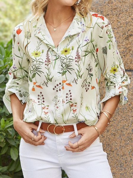 

Cotton Blends Casual Floral Long Sleeve Blouse, White, Shirts & Blouses