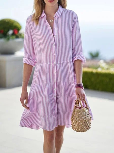 

Linen Loosen Striped Casual Long Sleeve women Dress, Stripe, Dresses