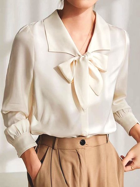 

Plain Loosen Elegant Long Sleeve Daily Blouse, Beige, Blouses and Shirts
