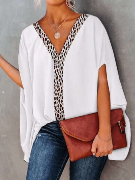 

Summer V neck Elegant Short Sleeve Short sleeve Daily Tops, White, Tops
