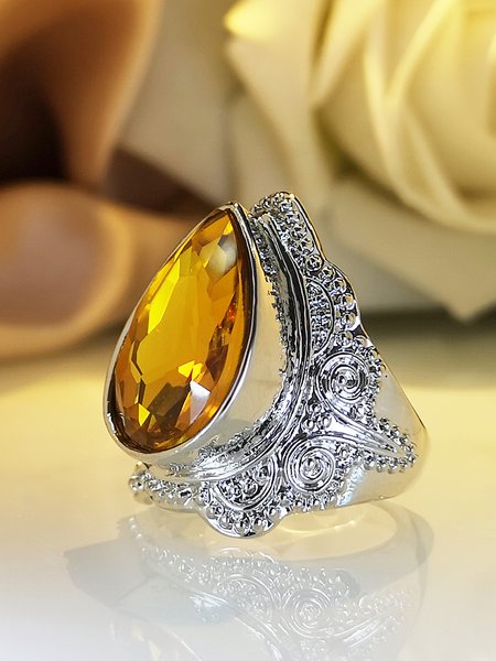 

Vintage Alloy Crystal Ring, As picture, Rings