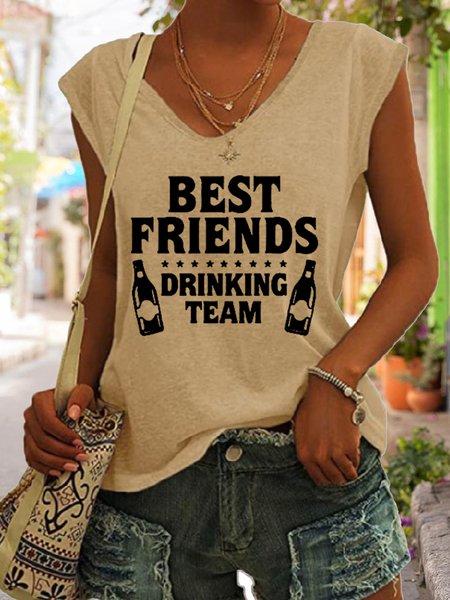 

Funny Drinking Cotton Blends Regular Fit Knit Tank, Khaki, Tank Tops