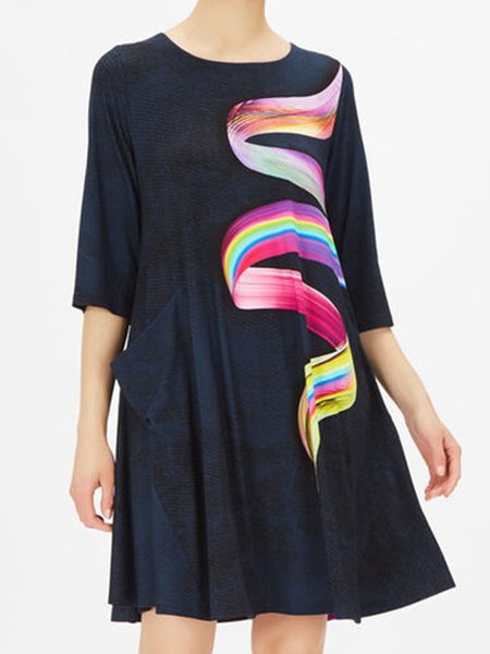 

Regular Fit Crew Neck Half Sleeve Short Sleeve Knit Dress, Deep blue, Mini Dresses