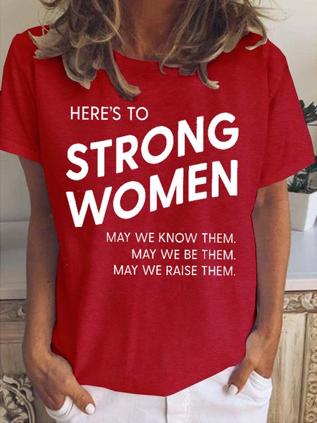 

Strong Women Letter Short Sleeve Tops, Red, T-shirts