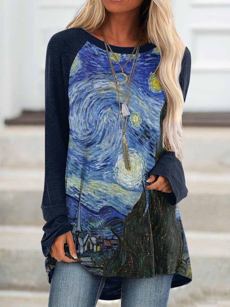 

The starry sky painting Long Sleeve T-Shirt, Multicolor, Long sleeve tops