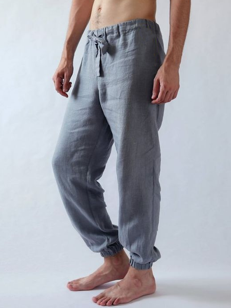 

Cotton and Linen Vintage Casual Pants, Gray, Pants