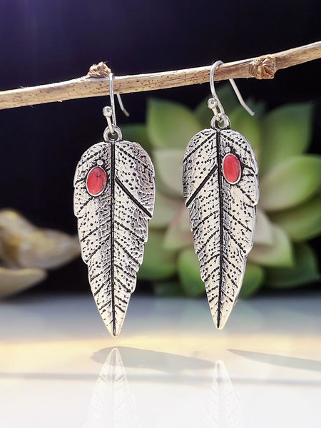 

JFN Vintage Alloy Leaf Ruby Earrings, Silver, Earrings