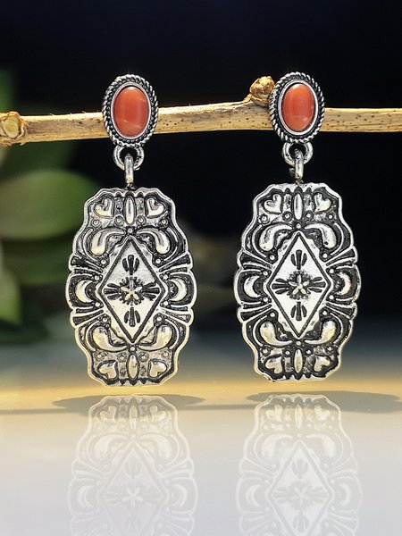 

Antique Alloy Onyx Earrings, Red, Earrings