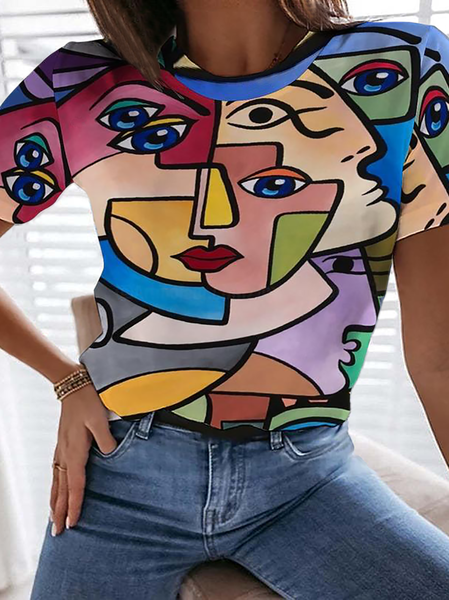 

Plus size Casual Abstract Printed Short Sleeve T-Shirt, Multicolor, T-Shirts